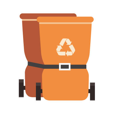 Deux bacs de tri roulants dont un avec le symbole du recyclage