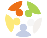Pictogramme de cinq silhouettes colorées disposées en cercle