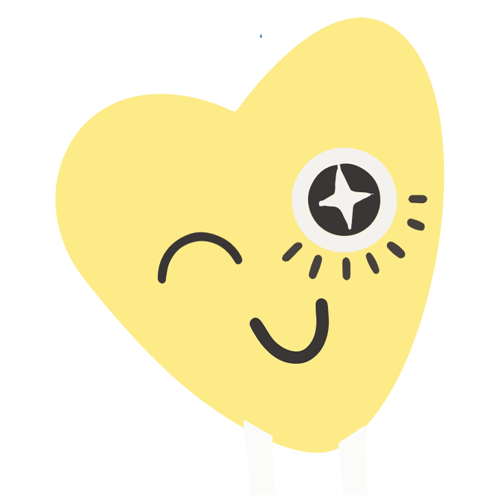 Cœur stylisé jaune avec un œil en forme d’étoile et un clin d’œil