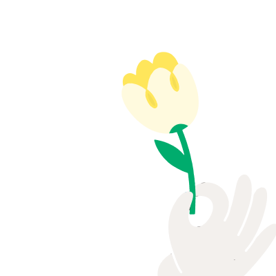 Main stylisée tenant une fleur jaune et blanche