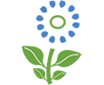 Fleur stylisée bleue et verte représentant un label environnemental