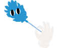 Plumeau bleu stylisé tenu par une main