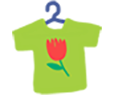 T‑shirt vert stylisé sur cintre bleu avec une fleur rouge imprimée
