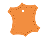 Icône de peau en cuir orange avec pointillés et un petit trou en haut au centre