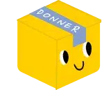 Boîte jaune stylisée avec le mot Donner sur le dessus